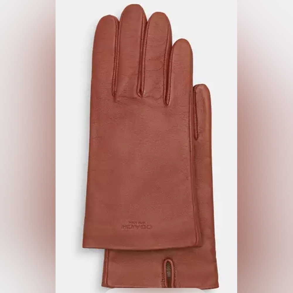 COACH Leather Tech Gloves Large Saddle NWT